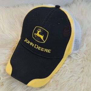 John Deere Black Yellow Trucker Hat Mesh Snapback Logo Cap